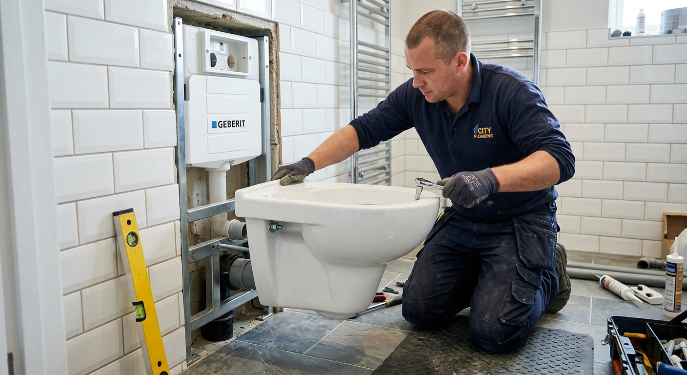 Pose de WC suspendu par un plombier professionnel à Suresnes